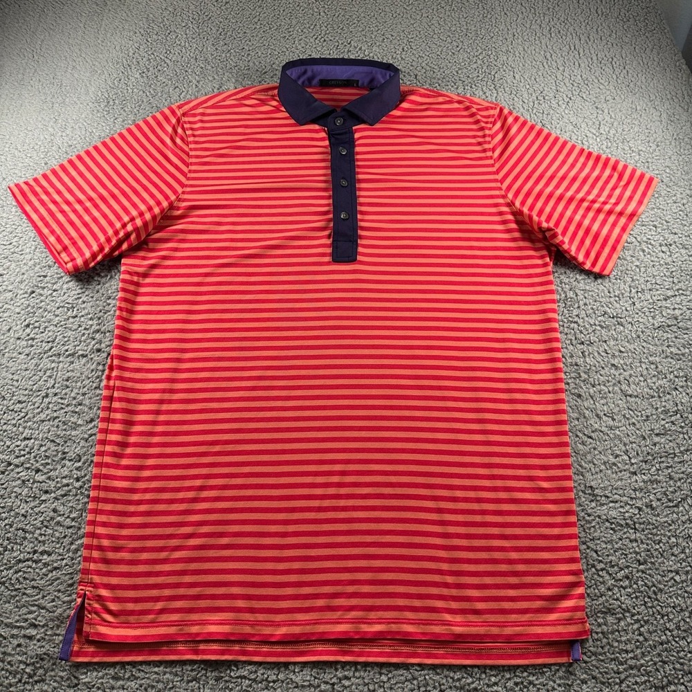 Greyson Polo Shirt Mens L Coral Red Striped Purple Collar Golf Performance Top